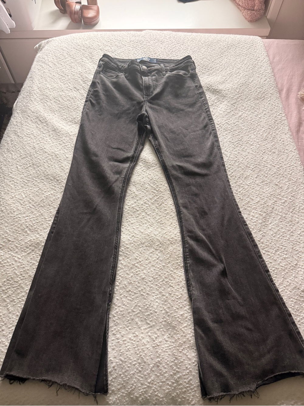 Hollister Washed Black Flared Jeans with Raw Hem